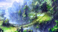 rocks bridges fantasy artwork 1920x1080