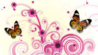 2 butterflies pink flowers vector wall
