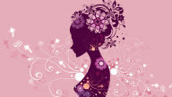 pink vector girl with flowers wallpaper