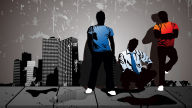 urban city art with boys vector wallpaper